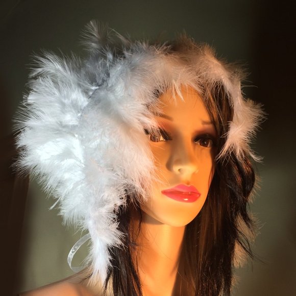 White Feather Headdress - Fluffy Marabou - Picture 4 of 12